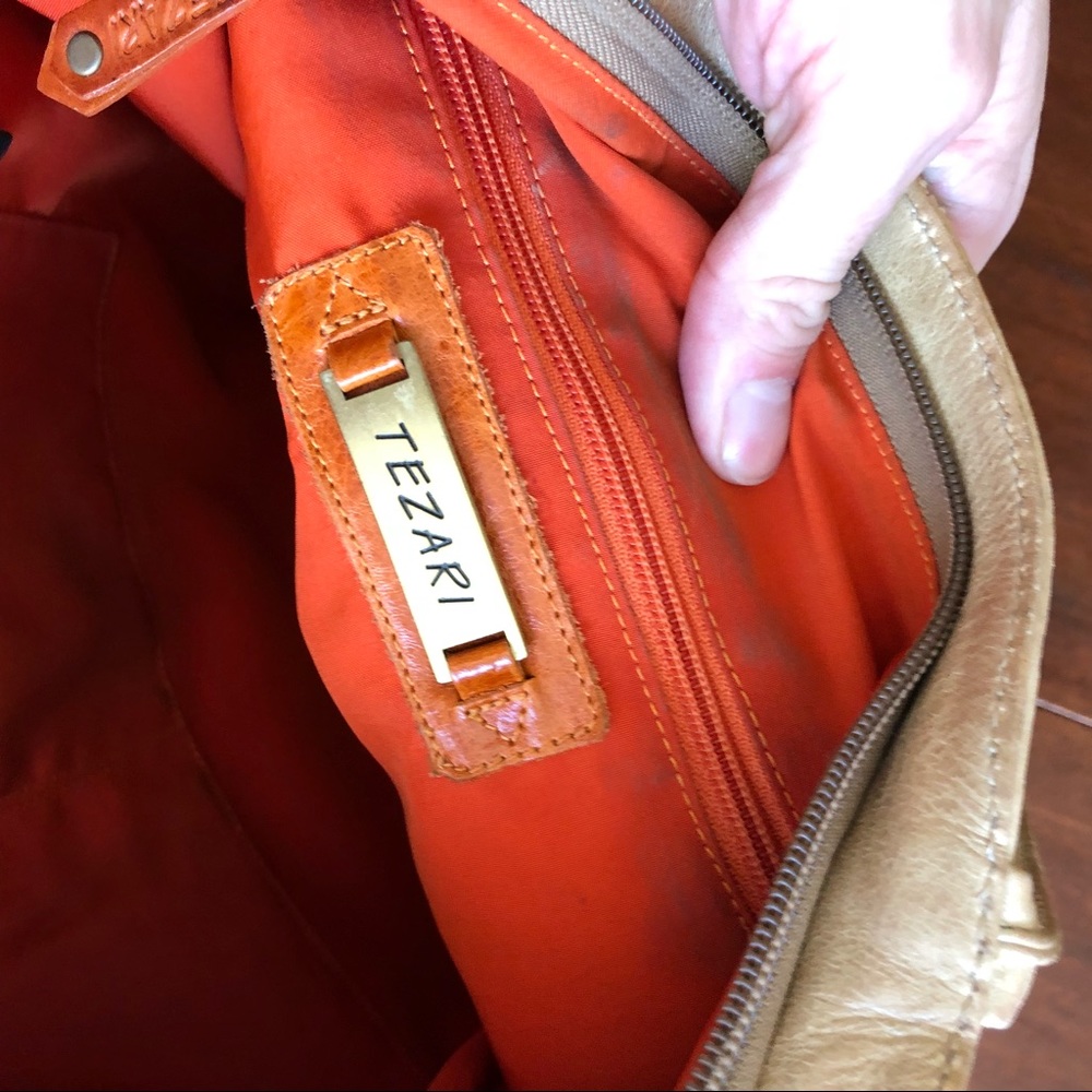 Vintage Tezari pleated leather handmade tote - Picture 6 of 7
